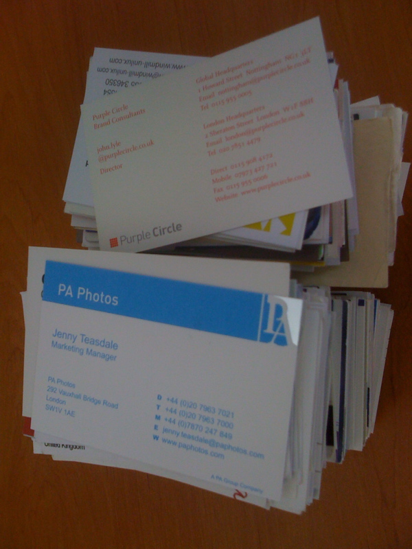A big pile of business cards