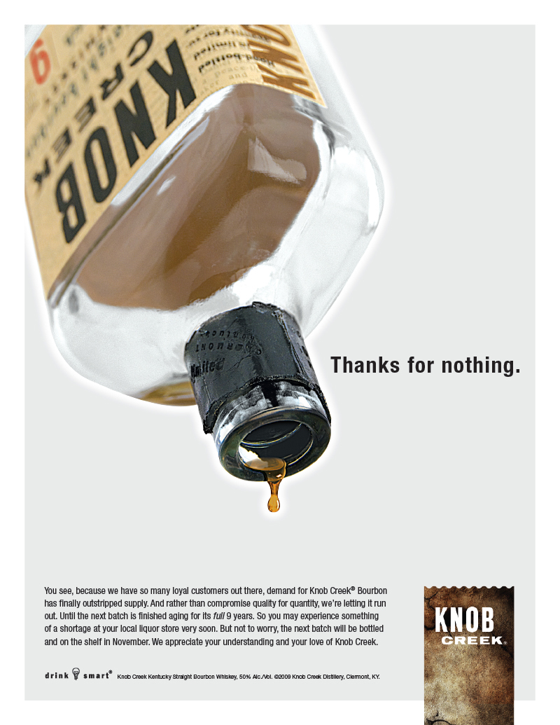 Knob Creek Whiskey, So Scarce you can't get it until November 2009