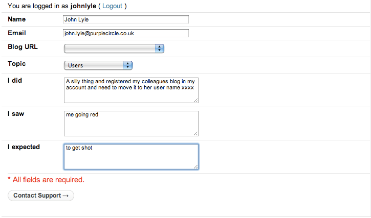 Wordpress customer contact form Wordpress customer contact form - showing my grovelling plea for help