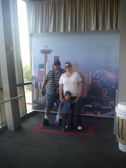 Bud, Chuck and Candy do the Space Needle - or rather a picture of the Space Needle