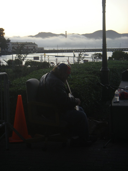 The banjo busker, complete with all the chat and the mist rolling in under the Golden Gate Bridge