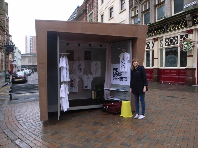 Gill Heeley of We Make T-Shirts with their three days of fame at Kioskiosk in Pelham Street Nottingham