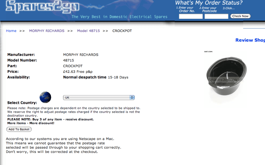 Buying one from Spares 2 Go will cost you twice as much as a new unit