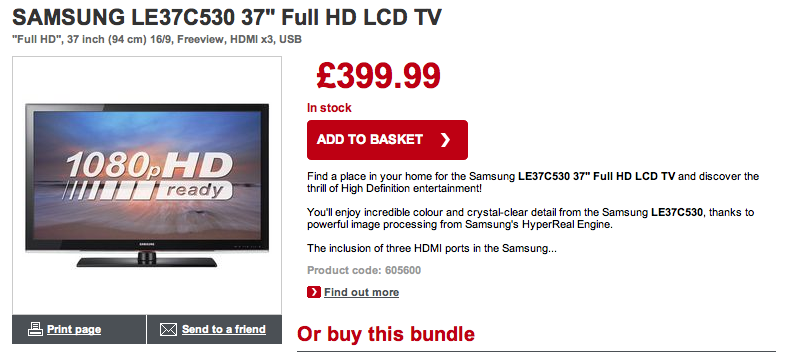 Samsung 37" LCD TV from Dixons at £399.99