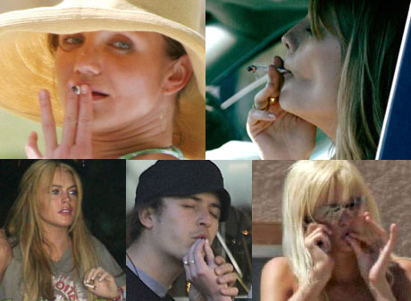 Celebrities smoking ad looking rather uncool doing it - In fact they all look rather haggard and pinched