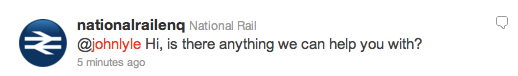 National Rail reply on Twitter
