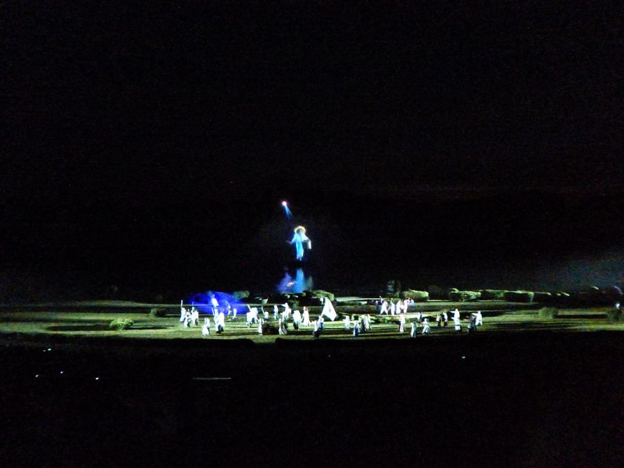 Holograms appear over the lake at Puy du Fou during Cinescenie