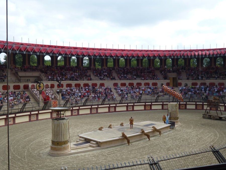Some lions come in and look menacing at Puy du Fou
