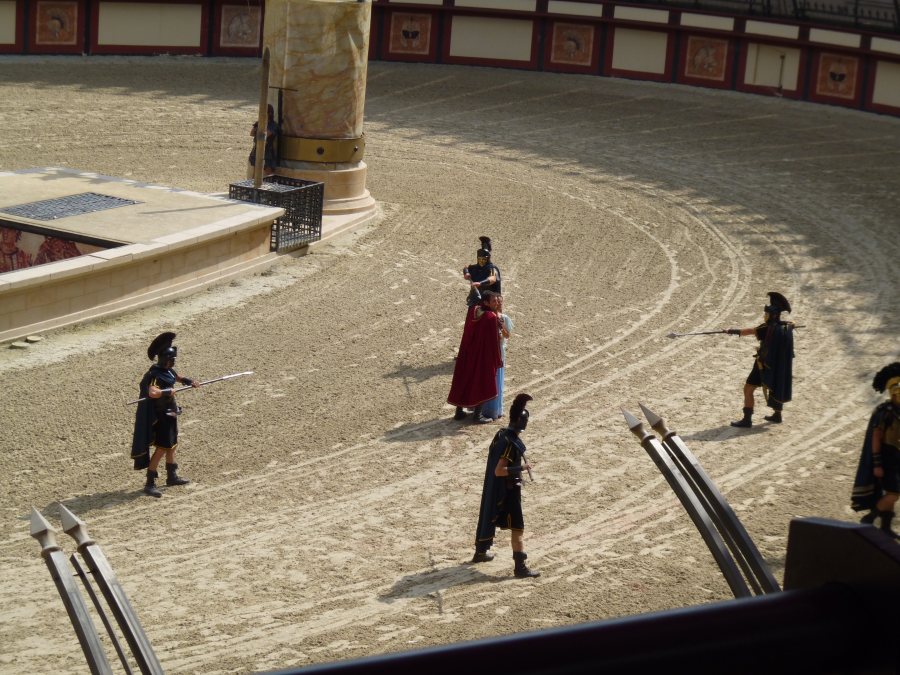 The gladiators getting ready to put some bloke to the sword at the Roman Show at Puy du Fou