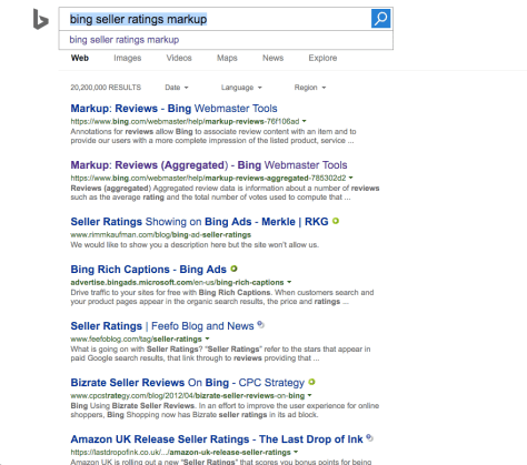 Bing Seller ratings search results in Bing