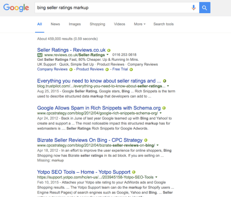 Bing Seller ratings search results in Google