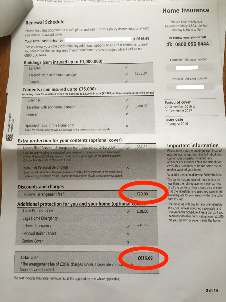 Saga Insurance Quote for renewal after ten years of being a loyal customer